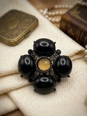Gothic Black & Gold Jewel Brooch - Multi-Functional!
